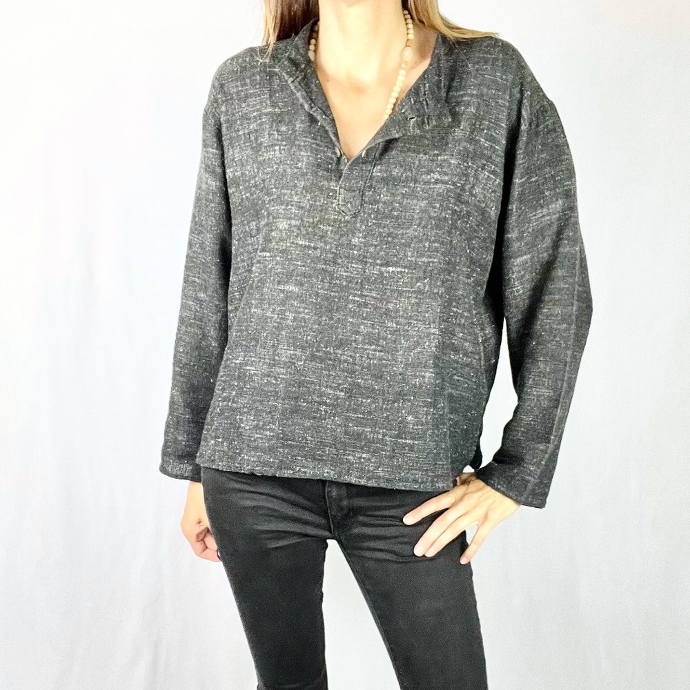 🖤Black Blended Fabric Boho Style Loose Cotton Hippie Peasant Blouse Shirt Top